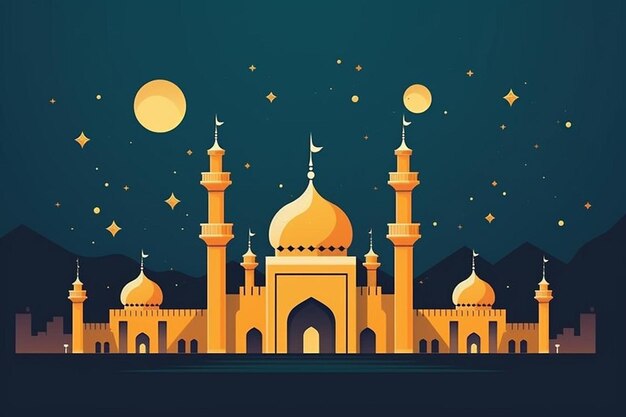 uma mesquita com uma lua e estrelas no topo.