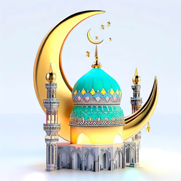 Uma mesquita em miniatura com uma lua crescente e a palavra amor nela.