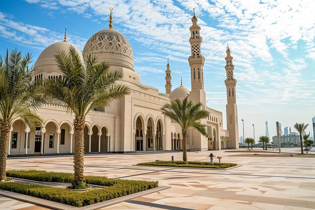 Uma mesquita majestosa com dois minaretes altos
