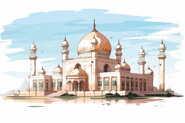 uma mesquita no estilo de uma pintura feita por uma pessoa.