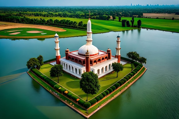 Uma mesquita no meio de um lago