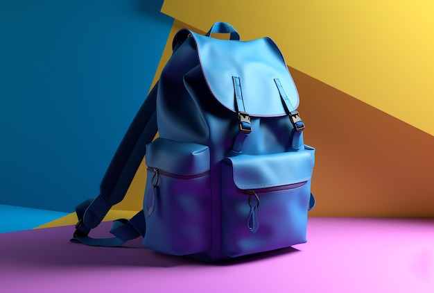 Uma mochila azul com a palavra bag