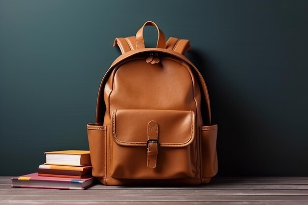 Foto uma mochila de escola vibrante sentada numa sala de aula no conceito de 