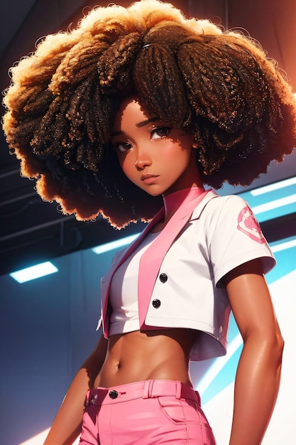 uma modelo com cabelo afro