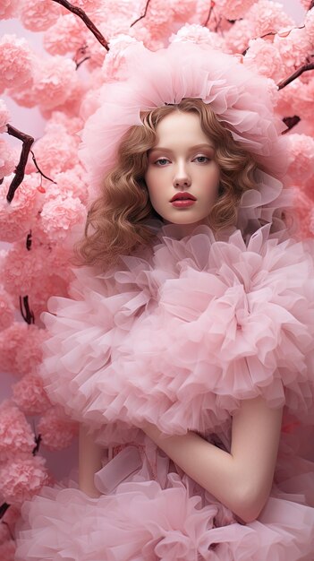 Foto uma modelo com cabelo rosa e tutu rosa