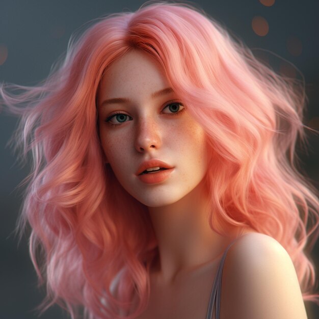 Uma modelo com cabelo rosa e uma peruca rosa.