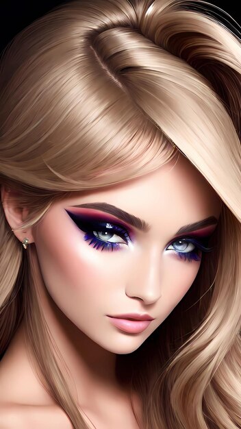 Uma modelo com um olho azul e uma sombra rosa.