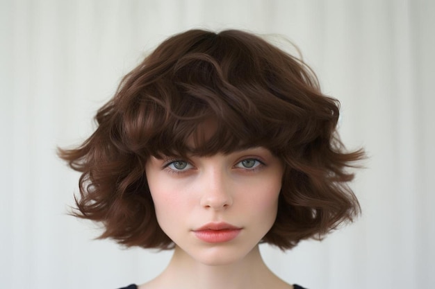 Foto uma modelo com um penteado e um rosto redondo