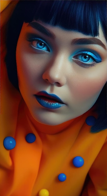 Uma modelo de olhos azuis e um lenço laranja brilhante.