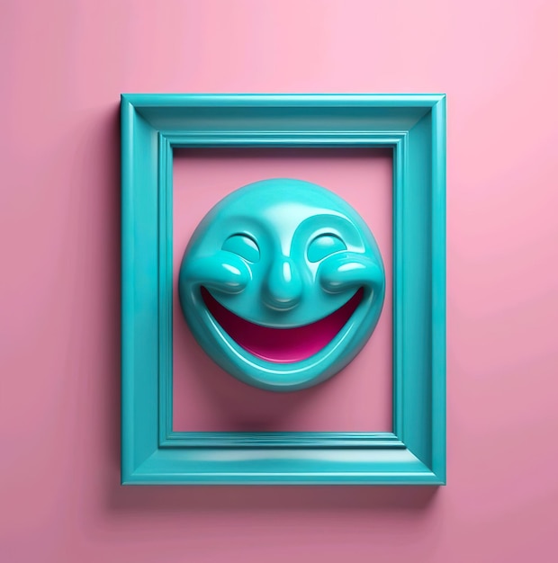 Uma moldura 3D com máscara de sorriso com fundo rosa