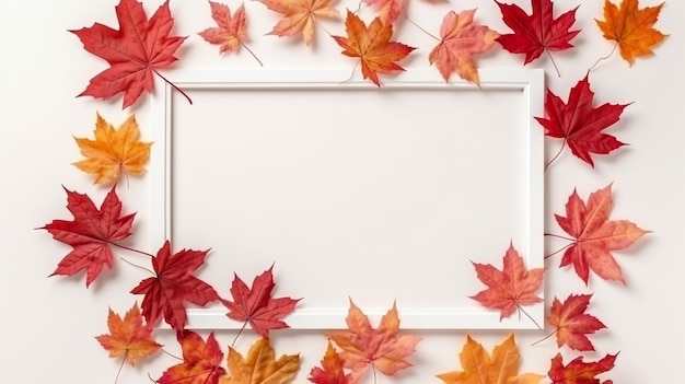 Uma moldura branca rodeada por folhas de outono imagem generativa ai