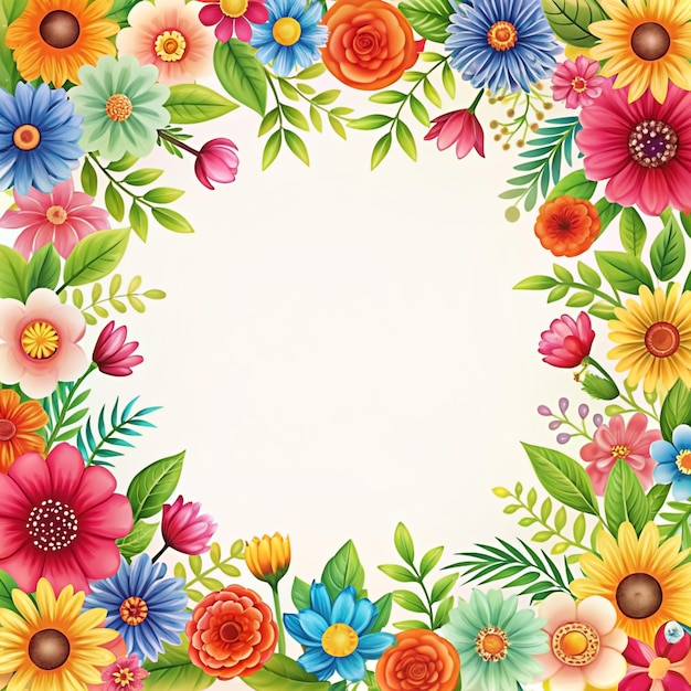 uma moldura colorida com flores e a palavra "primavera" citada
