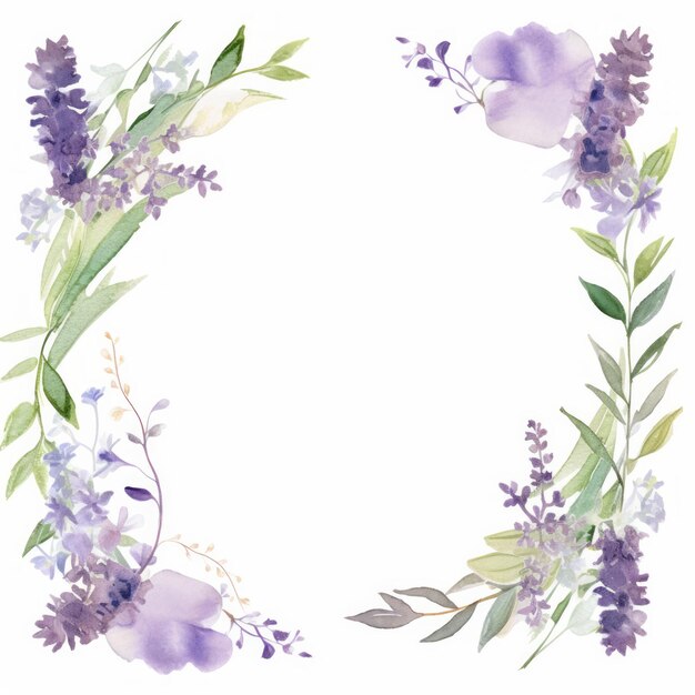 Foto uma moldura de aquarela com flores de lavanda e ervas perfeitas para um casamento com tema de lavanda