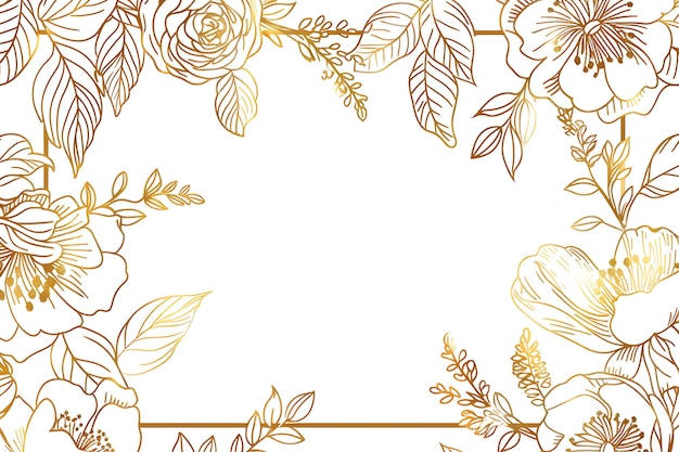 uma moldura de flores com uma borda dourada e as flores do texto