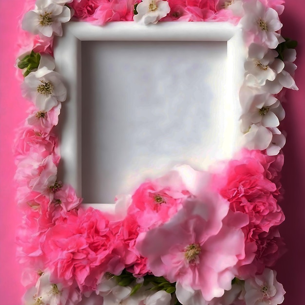 Uma moldura de papel rosa e branco com flores da Ai Generated