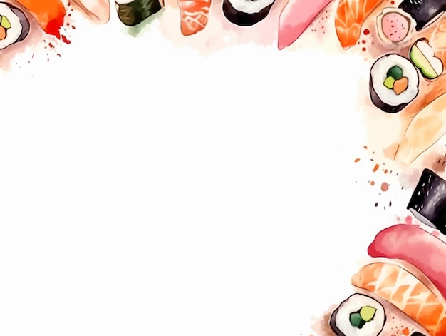 Foto uma moldura de sushi com aquarelas