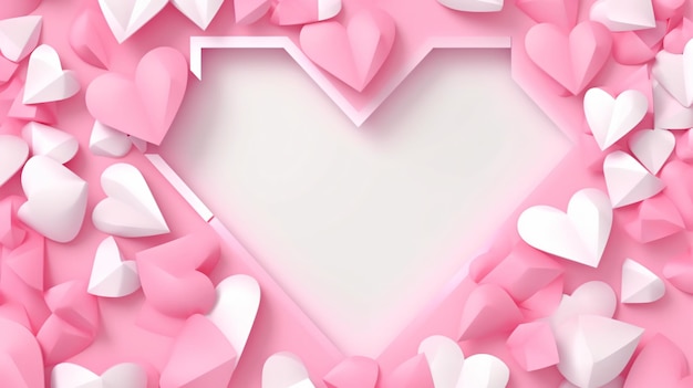 Foto uma moldura em forma de coração com corações cor-de-rosa e brancos e um adesivo em forma de corazón