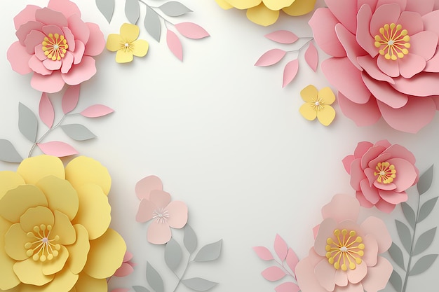 uma moldura floral com flores cor-de-rosa e amarelas