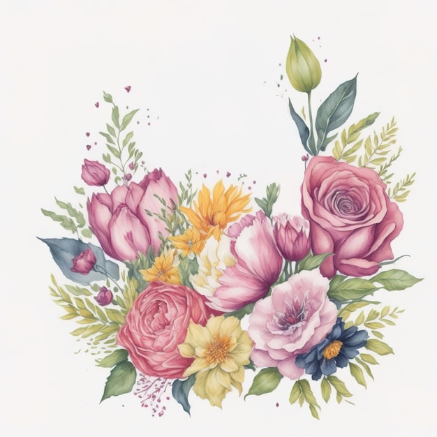 Uma moldura floral com ilustração em aquarela de flores cor de rosa