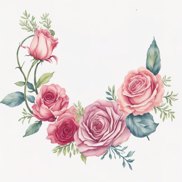 Uma moldura floral com ilustração em aquarela de flores cor de rosa