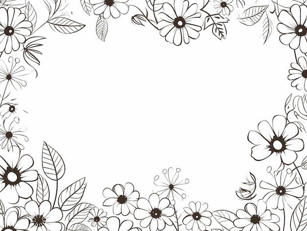 uma moldura floral preta e branca com flores e folhas generativas ai