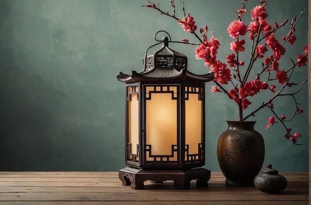 Uma moldura oriental com lanternas chinesas cor de fundo hd