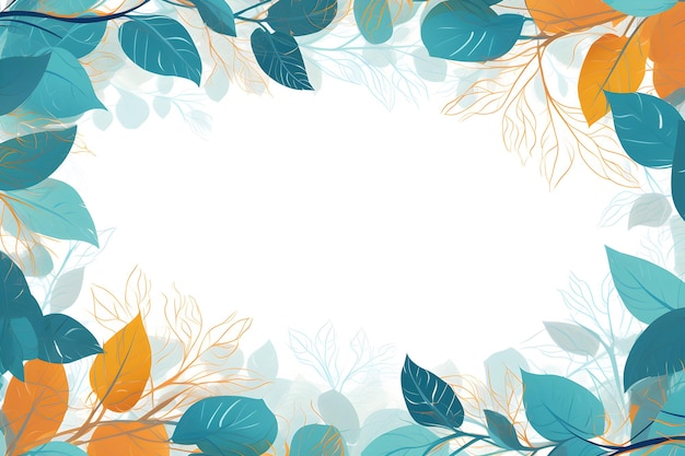 uma moldura quadrada com folhas em um fundo branco Abstracto Folhas de outono azuis de fundo Convite