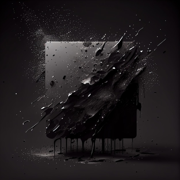 Uma moldura quadrada com tinta preta espirra em fundo preto