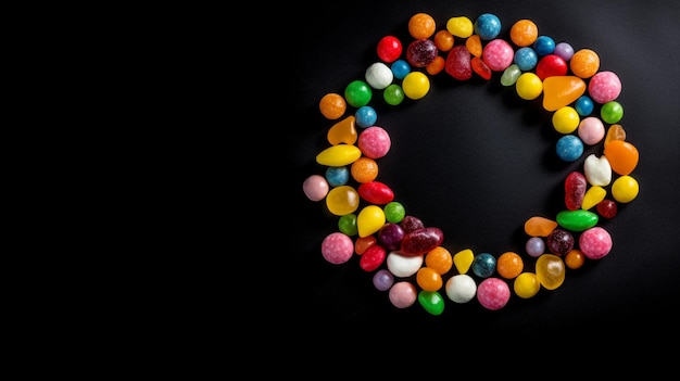 uma moldura redonda feita de doces multicoloridos