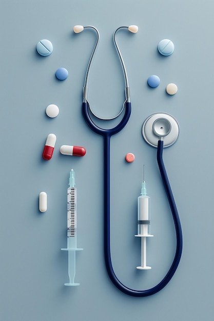 uma montagem minimalista em 3D de equipamentos médicos