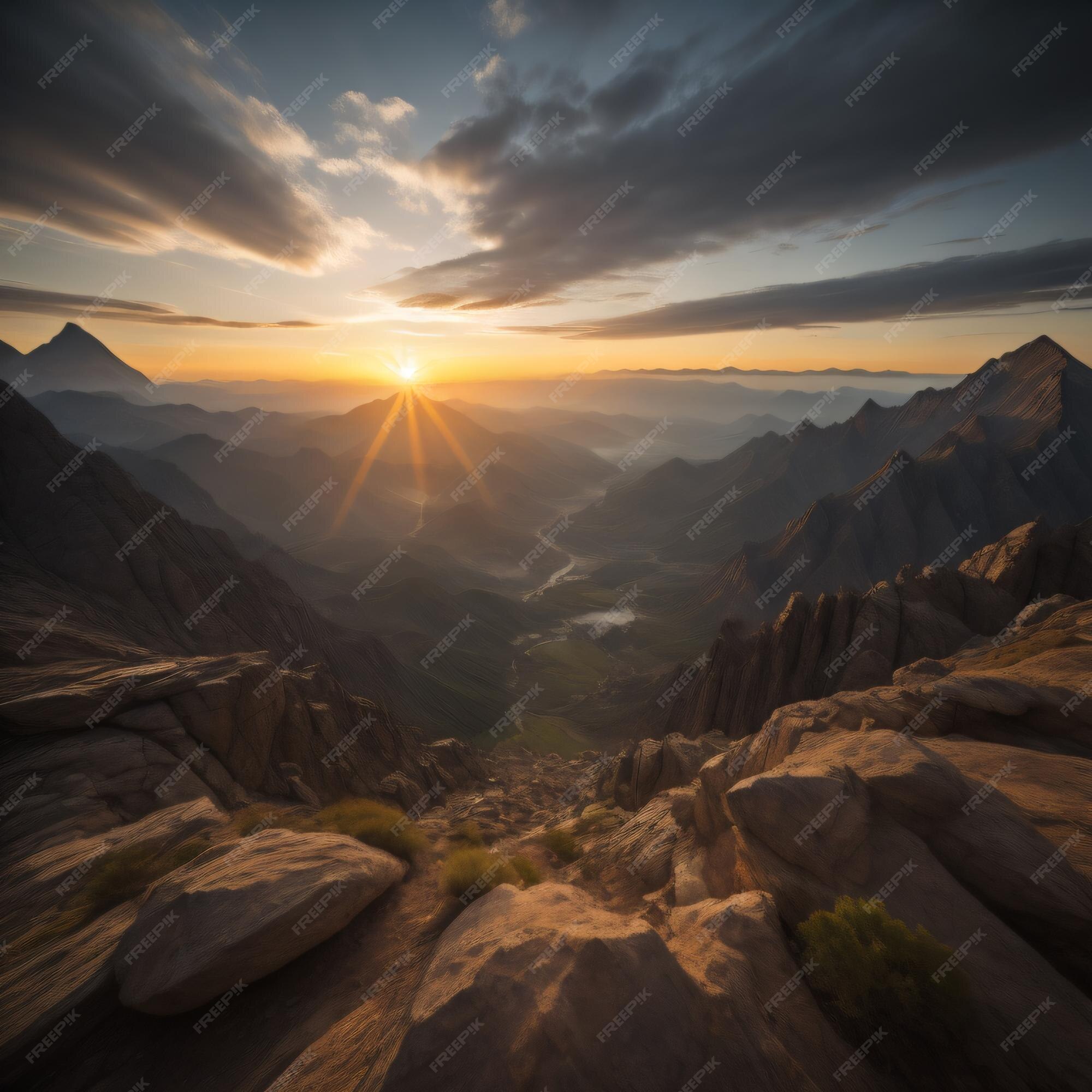 Um quebra-cabeça com um pôr do sol e montanhas ao fundo