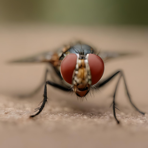 uma mosca com um nariz vermelho e um nariz preto