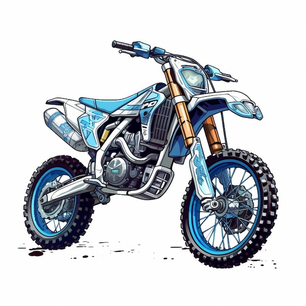 Uma moto suja azul e branca com um logotipo branco que diz yamaha na frente.