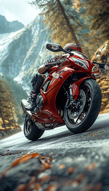 Foto uma moto vermelha está na estrada e a imagem é da marca da empresa