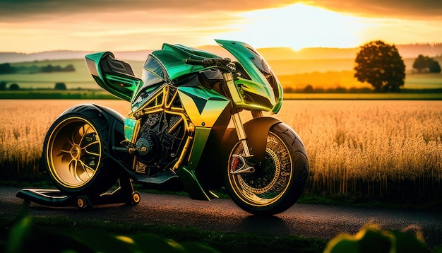 Uma motocicleta verde com a palavra ducati na frente