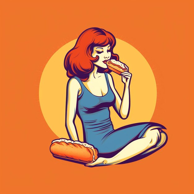 Foto uma mulher a comer comida.