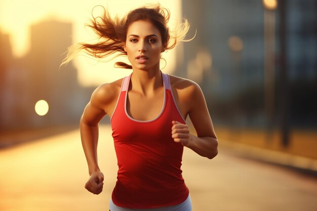 Foto uma mulher a correr numa corrida.