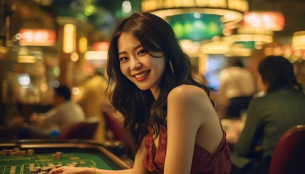 Uma mulher a jogar jogos de casino.