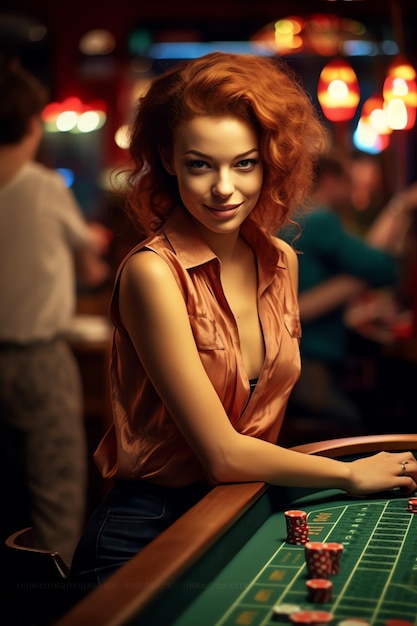 Uma mulher a jogar jogos de casino.