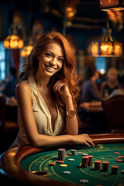 Uma mulher a jogar jogos de casino.