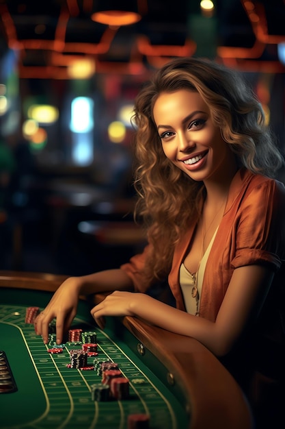Uma mulher a jogar jogos de casino.
