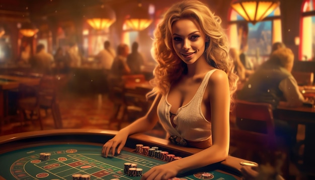 Uma mulher a jogar jogos de casino.