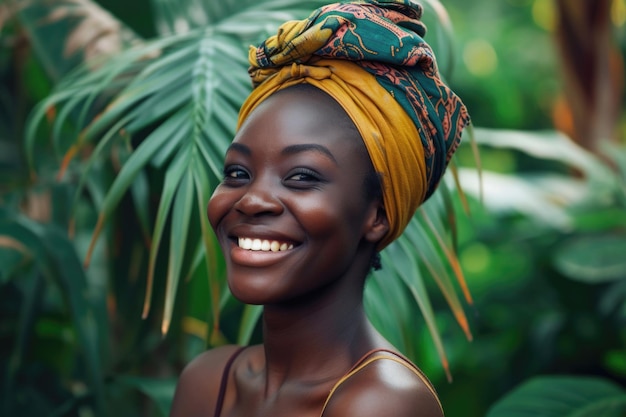 Uma mulher africana atraente irradia um sorriso