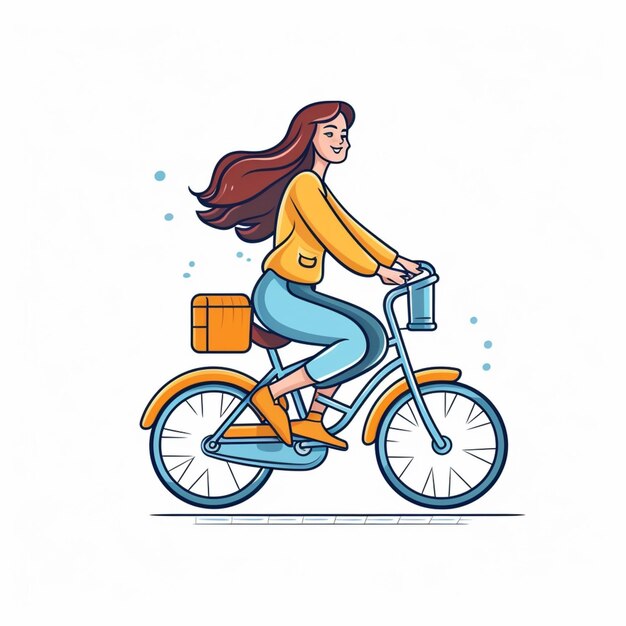 Uma mulher andando de bicicleta com uma caixa nas costas generative ai