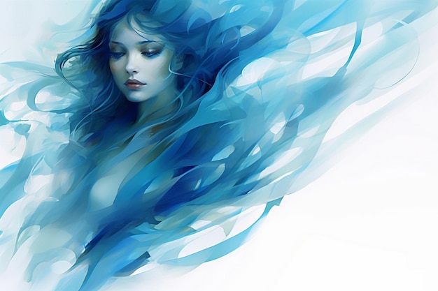 uma mulher azul com cabelos longos e cabelos azuis