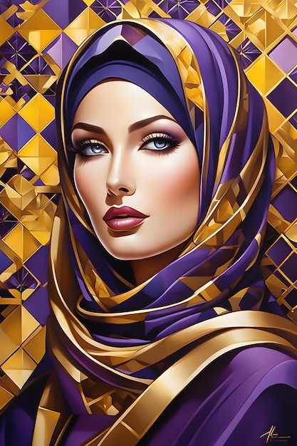 Uma mulher bonita hijab de negócios moda abstrato roxo