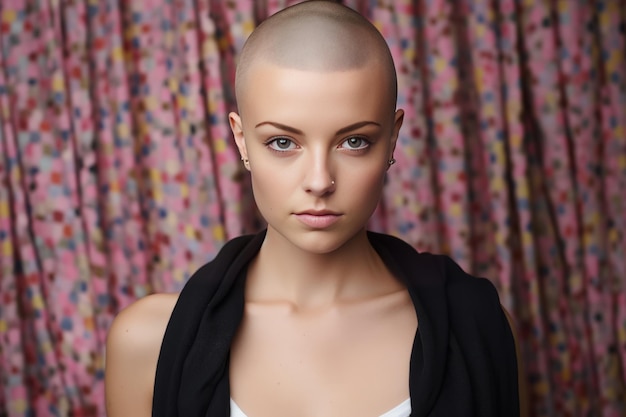 Uma mulher careca luta contra o câncer de mama