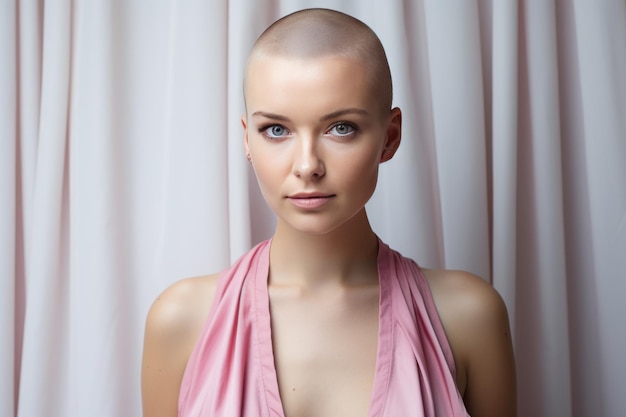 Uma mulher careca luta contra o câncer de mama