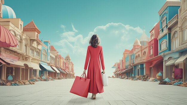 uma mulher carregando uma sacola de compras da boutique