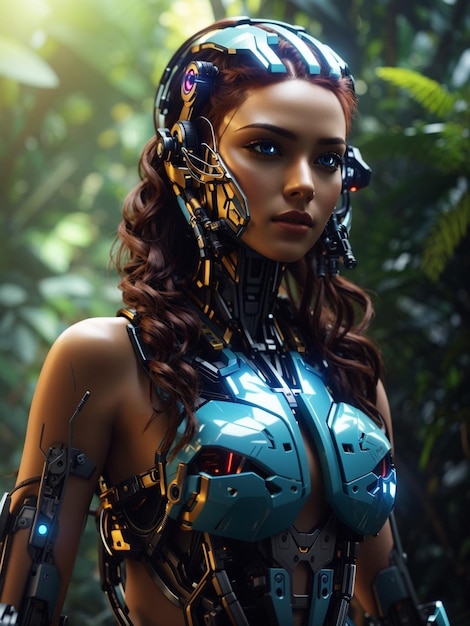 Uma mulher ciborgue moderna em design de imagem de ilustração 3d estilo cyberpunk gerado por IA